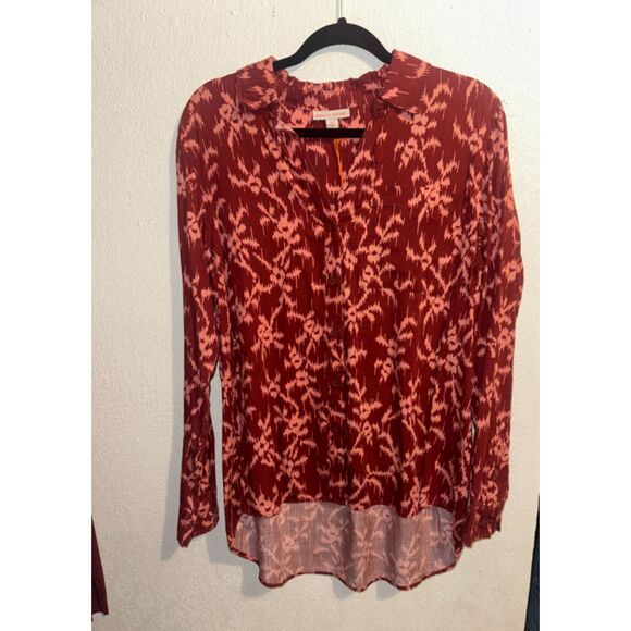 509 Knox Rose Red Boho Print Button-Down Blouse • Long Sleeve Casual Top - Picture 3 of 3